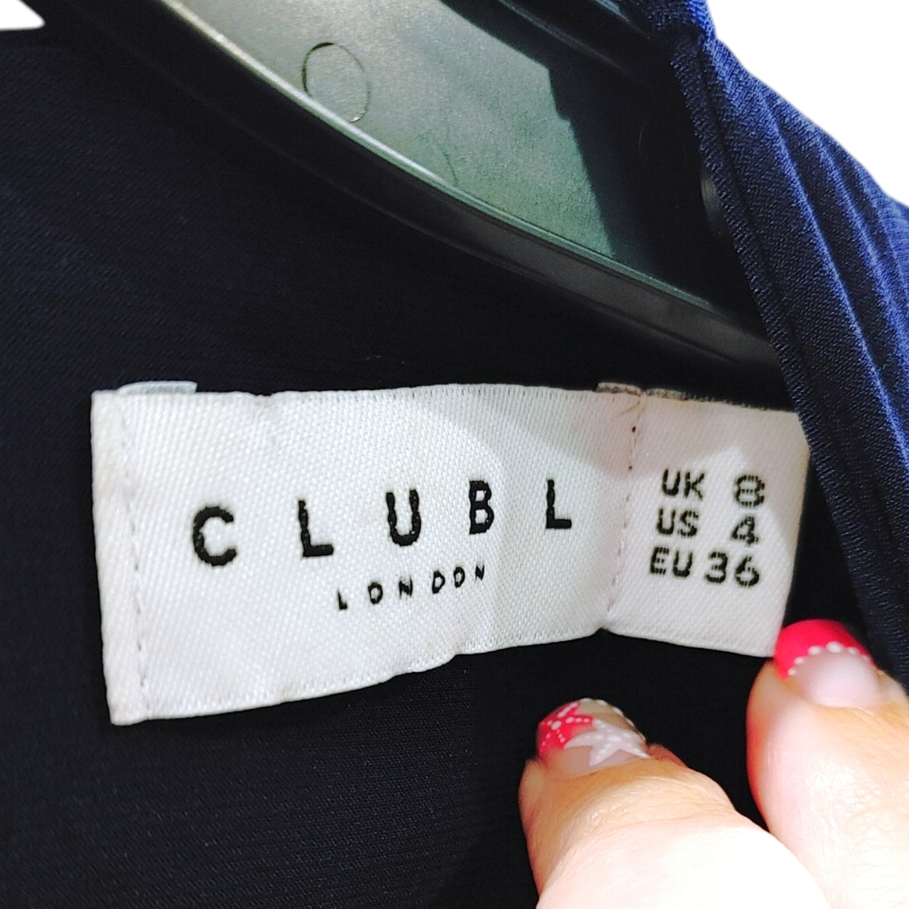 Club L London Navy Blue Cape Sleeve Bodycon Dramatic Maxi Dress Women's Size 4 - Picture 9 of 11